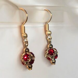 SWAROVSKI Silver and Red Crystal Dangle Earrings
